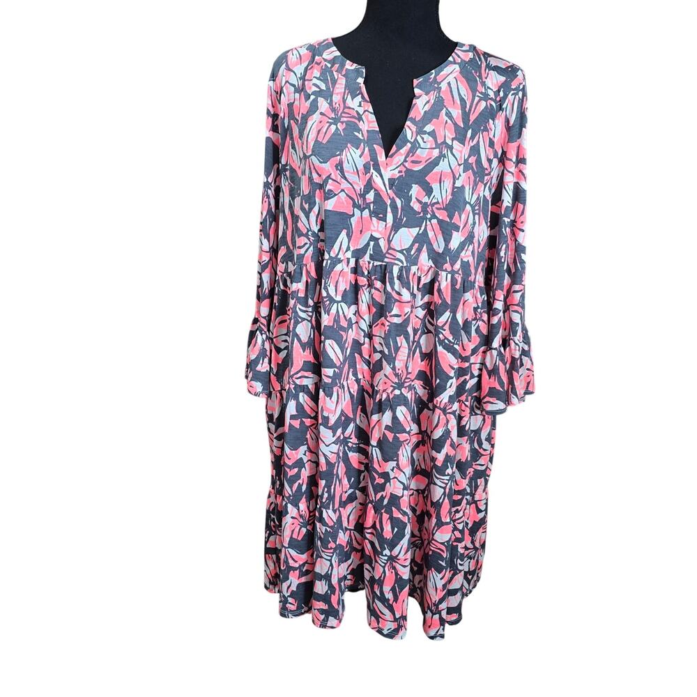 Sew In Love Hot Pink Floral Abstract Babydoll Tiered Dress Sz XL